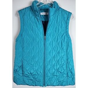 Croft & Barrow Quilted Vest Teal Blue Full Zip Stand Collar Womens Size‎ L